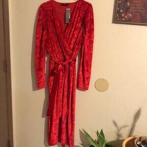 Lane Bryant Red Velvet Wrap Maxi Dress with Self-Tie Belt